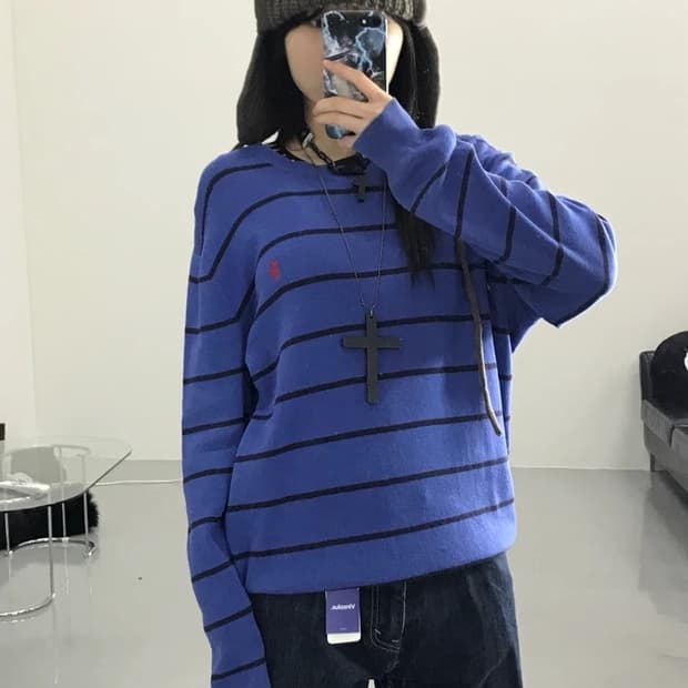 폴로랄프로렌 스트라이프 블루 니트