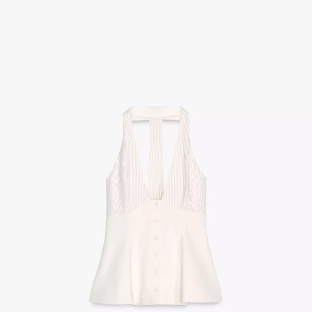 자라 스트라이프 콤비 홀터넥 탑