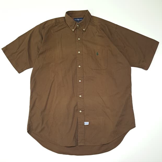 CL917 L 폴로 90s 미국판 버튼다운 브라운 반팔 셔츠 남방