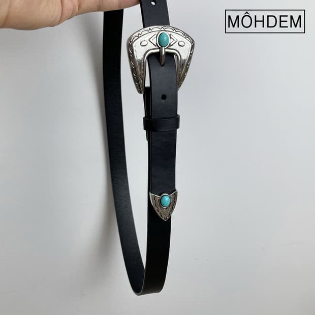 [Unisex] 원석 버클 웨스턴 가죽 벨트