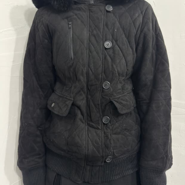 fur hood button jacket