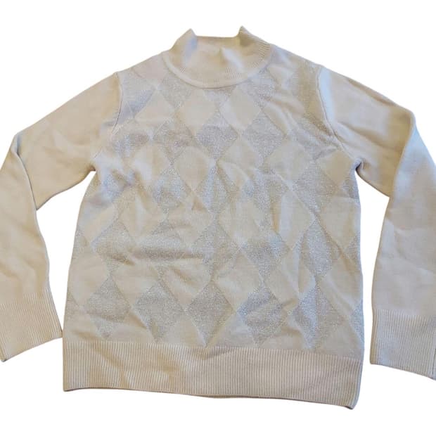 빈티지 글리터 아가일 하이넥 니트