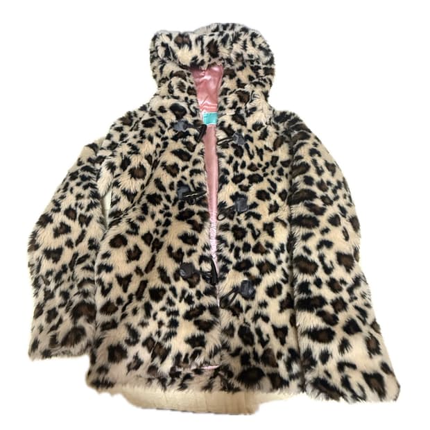 일본 갸루 레오파드 퍼 후드 자켓 