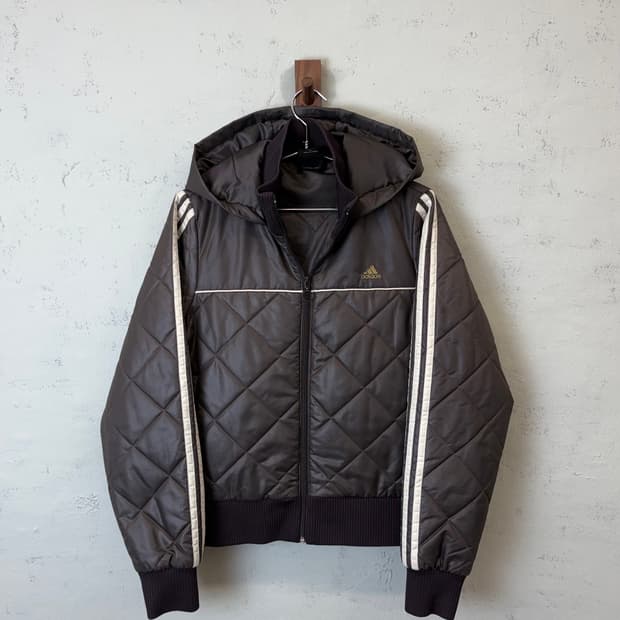 아디다스 빈티지 브라운 숏 후드 패딩