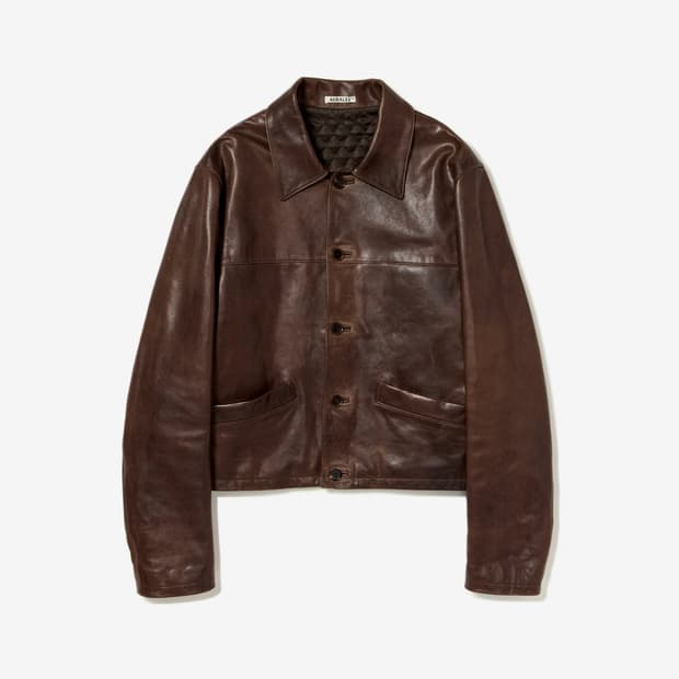 AURALEE HEAVY LAMB LEATHER BLOUSON BROWN