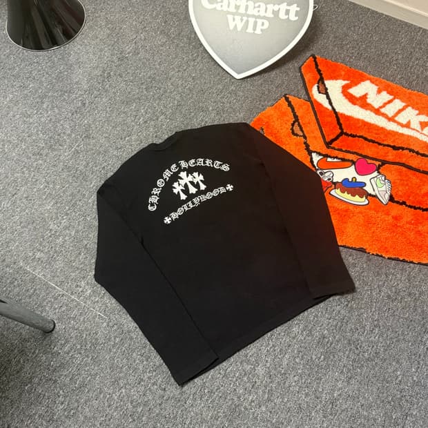 [XL] 크롬하츠 세메터리 크로스 헨리넥 와플 니트 블랙