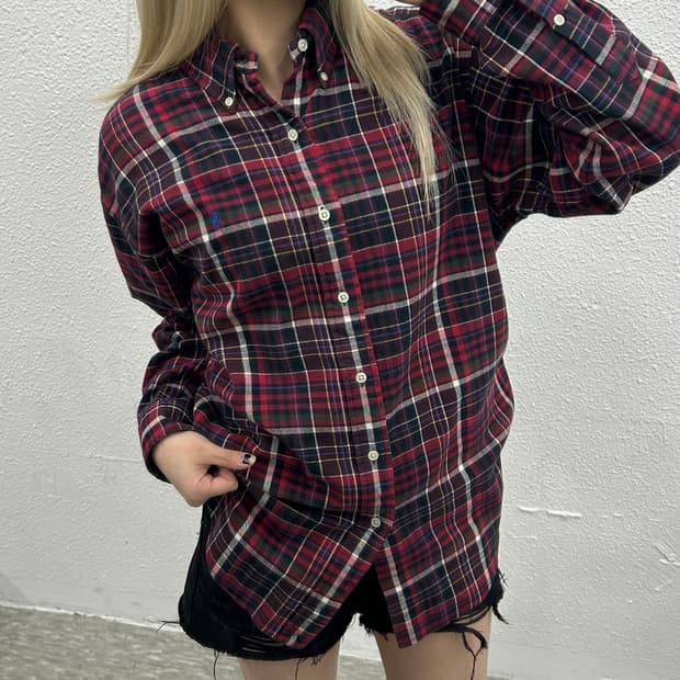 폴로 랄프로렌 블루포니 타탄체크 셔츠 L