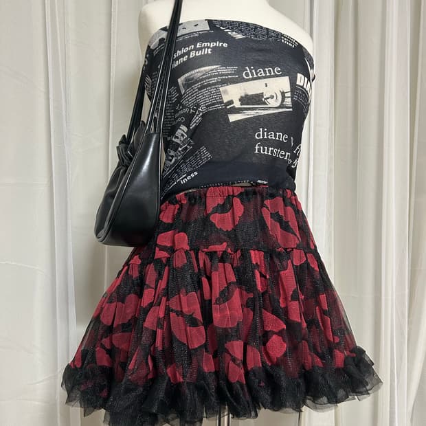 고스펑크 립패턴 튜튜스커트 바디라인깔