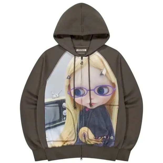 코이세이오 X 브라이스 그래픽 집업 후드 브라운