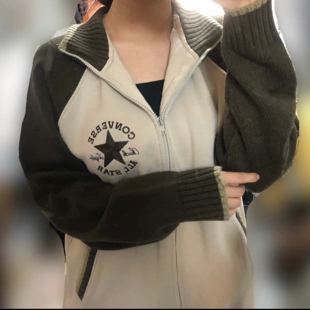 빈티지 컨버스 브라운 카키 니트 집업