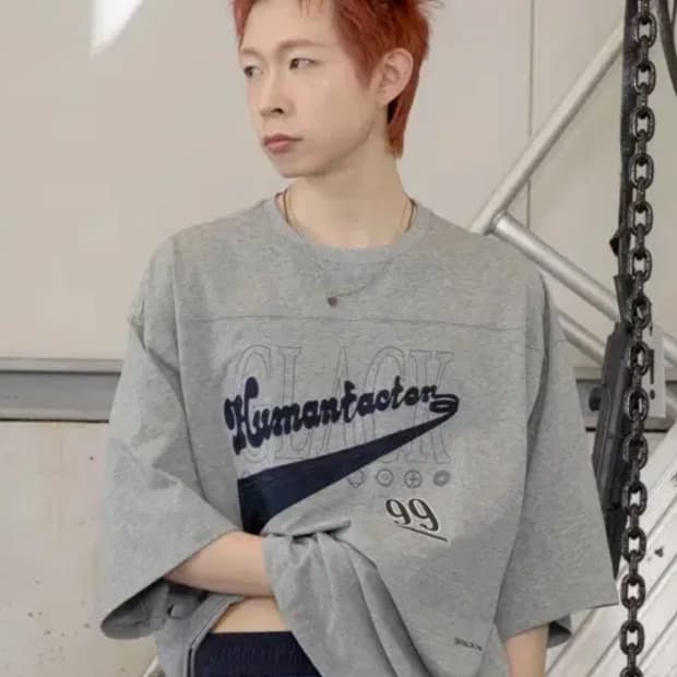 GT062 휴먼팩터 오버핏 반팔 풋볼 티셔츠 (GRAY)