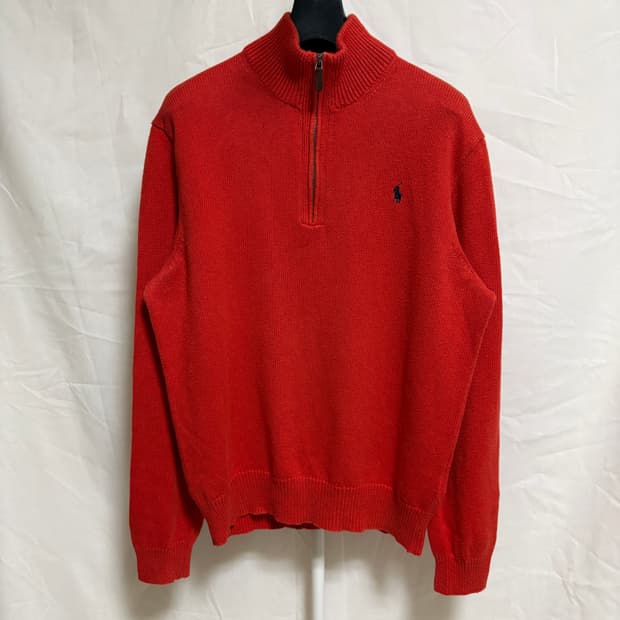 폴로 랄프로렌 코튼 반집업 니트 / 오렌지, M