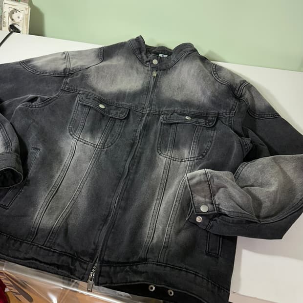L 트릴리온 빈티지블랙 워시드 투웨이 데님자켓 청자켓
