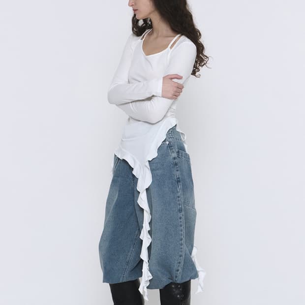 플레이스스튜디오 셔링 프릴 레이어드 롱슬리브