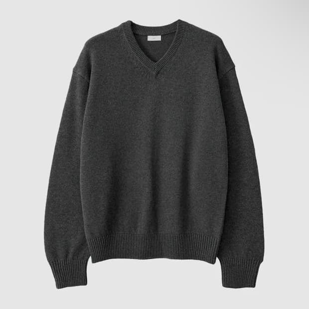 애습 코튼 브이넥 니트 멜란지 차콜