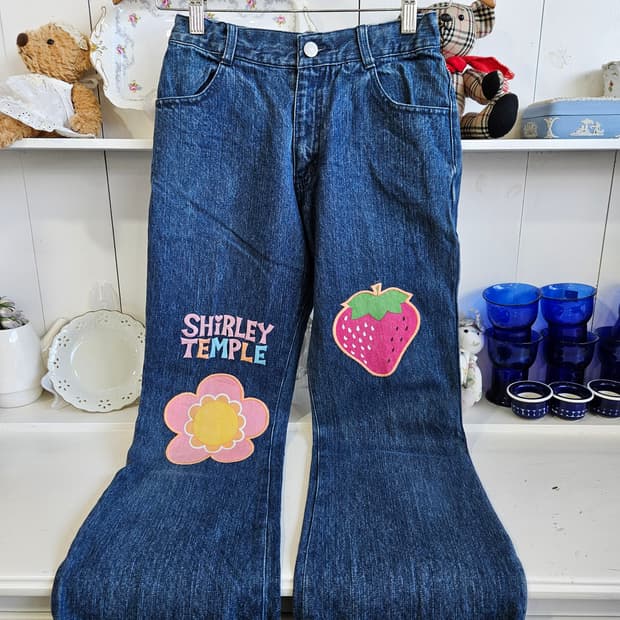 셔리템플(Shirley Temple) 데님핑크 딸기 플라워 청바지