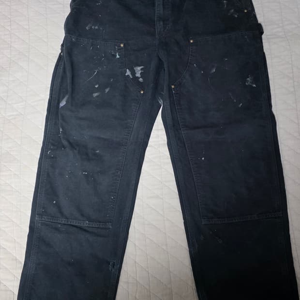 [40X30] 빈티지 칼하트 더블니 B01 BLK 워크팬츠 페인팅 BK3