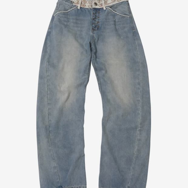 스컬프터 Beaded Waist Denim Pants Mid Blue