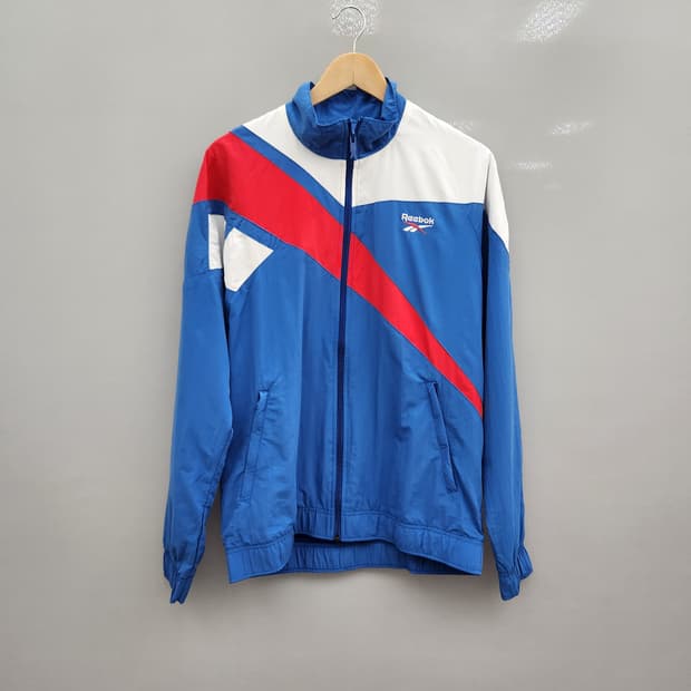 리복 블루 레드 화이트 배색 빅로고 올드스쿨 집업