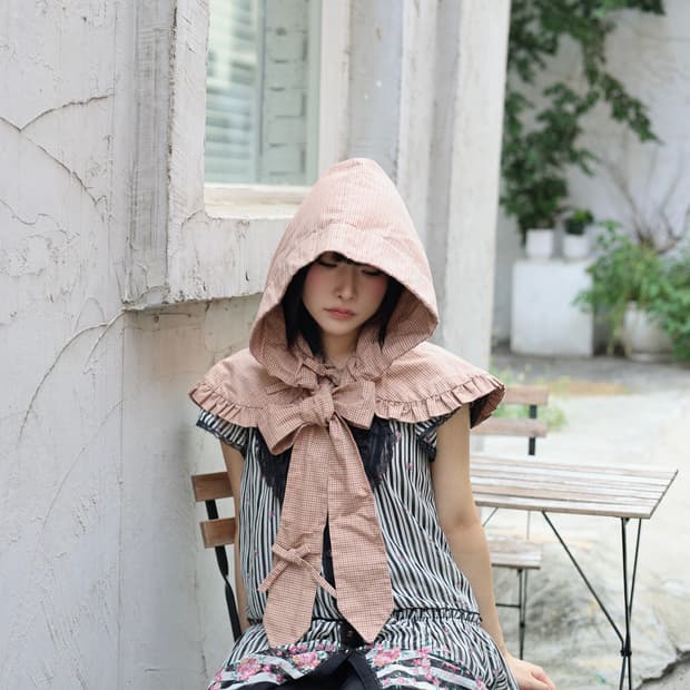 「{01. Fairy Hood} 체크 리본 후드 카라」