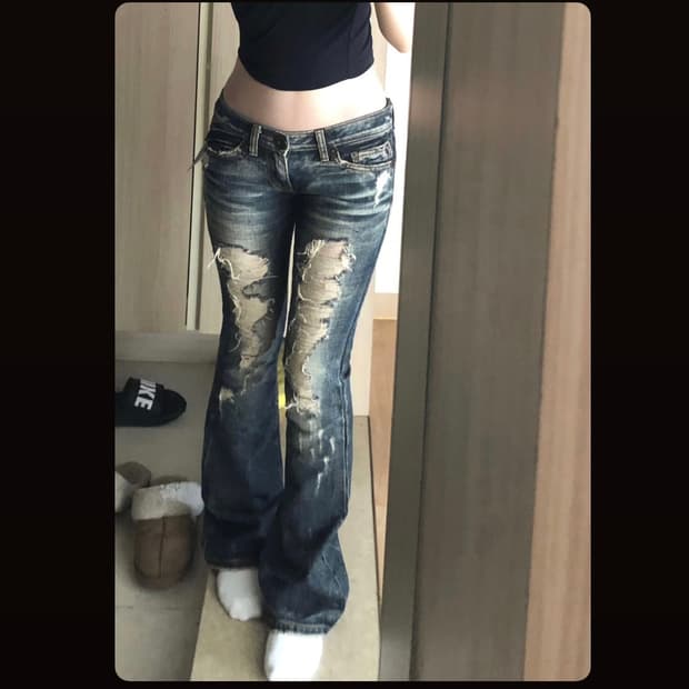 빈티지 오네갸루 데님 데미지 부츠컷 팬츠 찢청 y2k 00s 로우라이즈