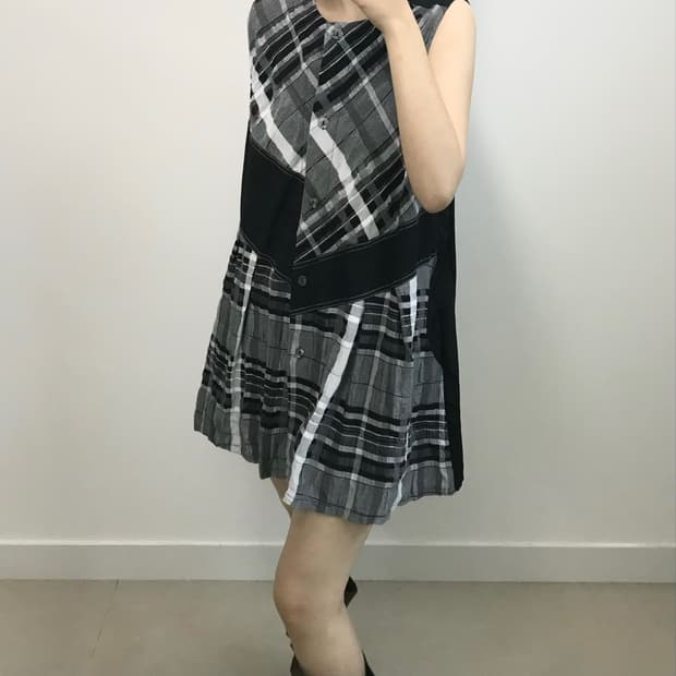 빈티지 배색 체크 원피스