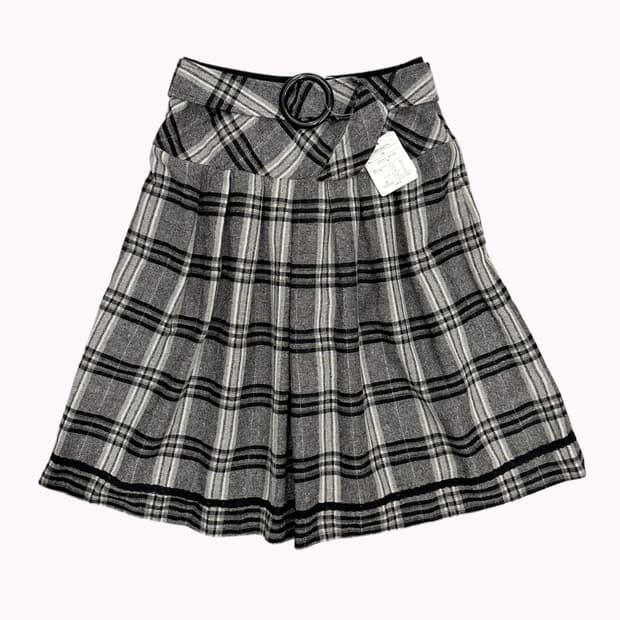 check pleats belted skirt