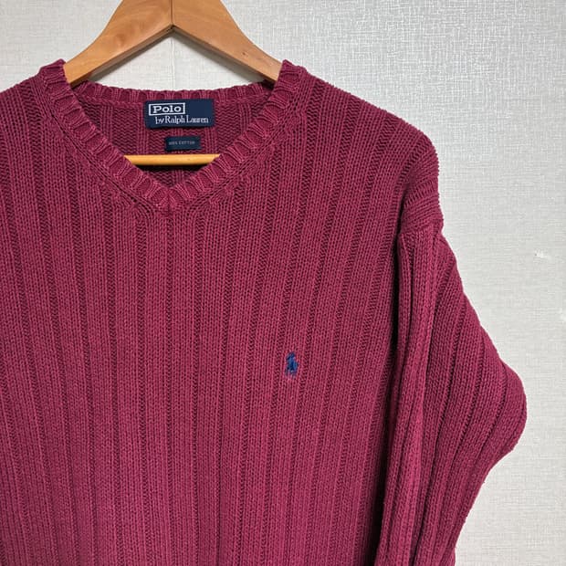 빈티지 폴로 브이넥 니트 빈티지 레드 M