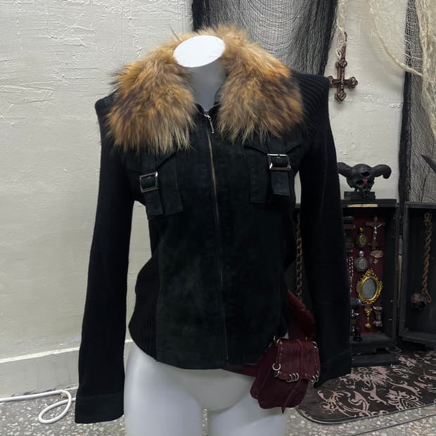 Trans work 00s trimming fur ribbed swede