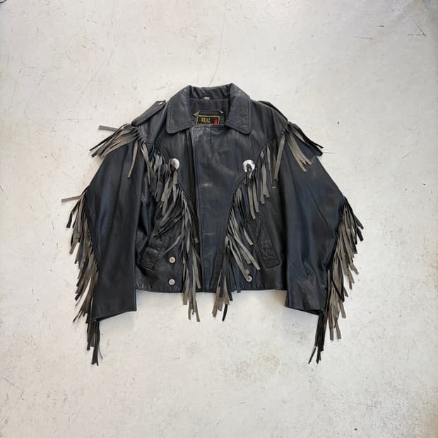 90S REAL LEATHER 빈티지 프린지 가죽자켓 M