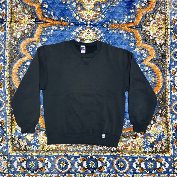 빈티지 90s 러셀 블랭크 블랙 스웻셔츠
