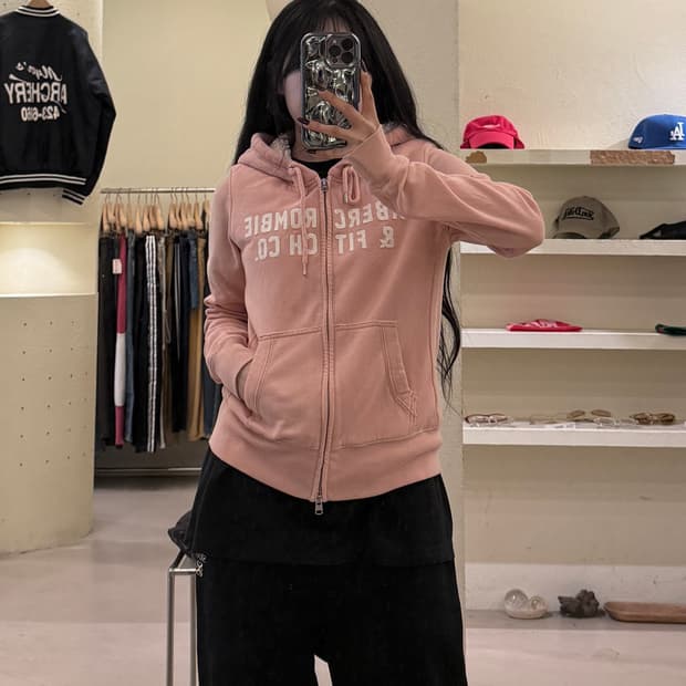 아베크롬비 그래픽 후드집업 핑크 U1542