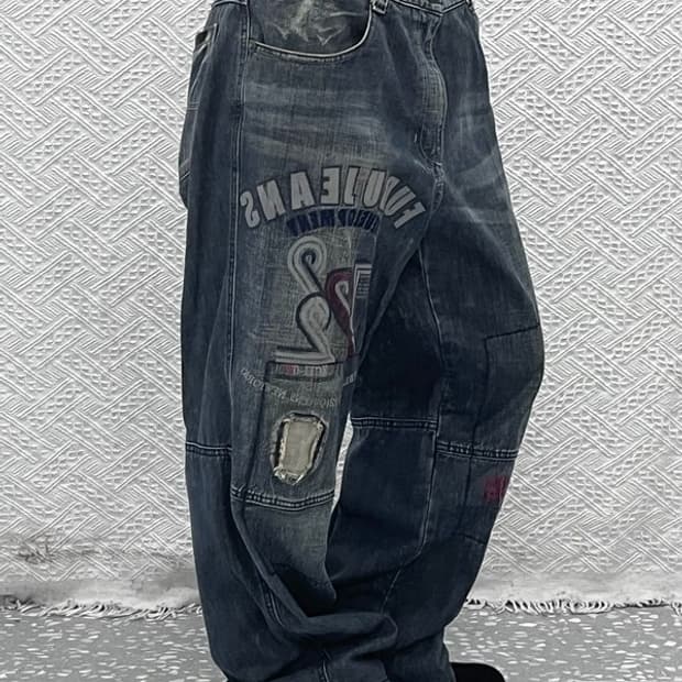 푸부 FUBU 올드스쿨 레트로 스트릿 펑크 데님팬츠 37인치 C10402