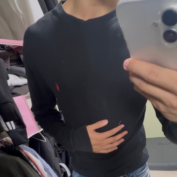 폴로 와플 롱슬리브 블랙 s
