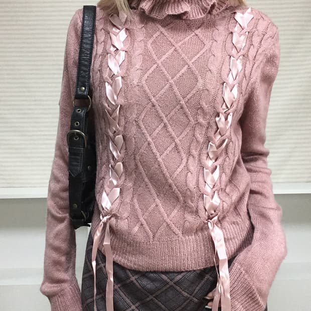 jpn vintage rosepink cut out eyelet knit
