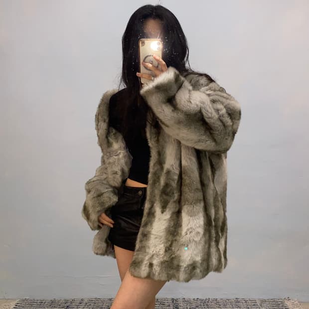 [8621]Gray gradient fur coat#