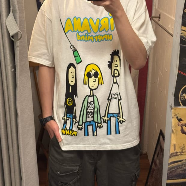 리프린팅 너바나 네버마인드 피시어 카툰 밴드 티셔츠