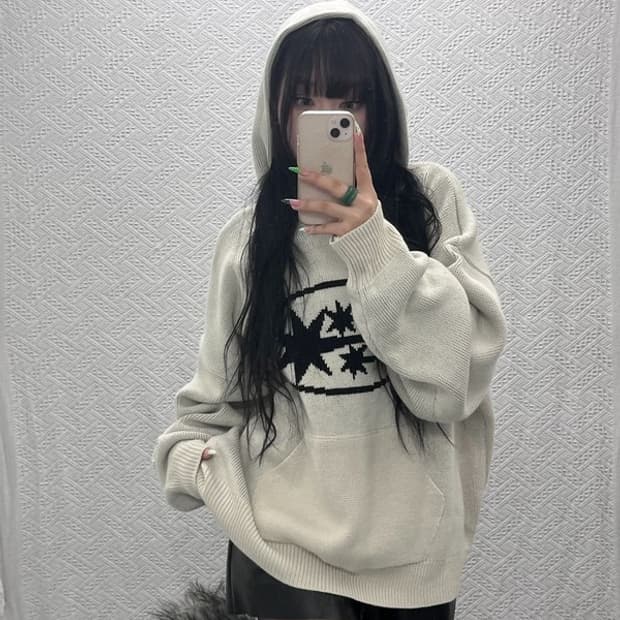 나이스 고스트 클럽 키치 쓰리스타즈 트윙클 니트 후드티 L C08959