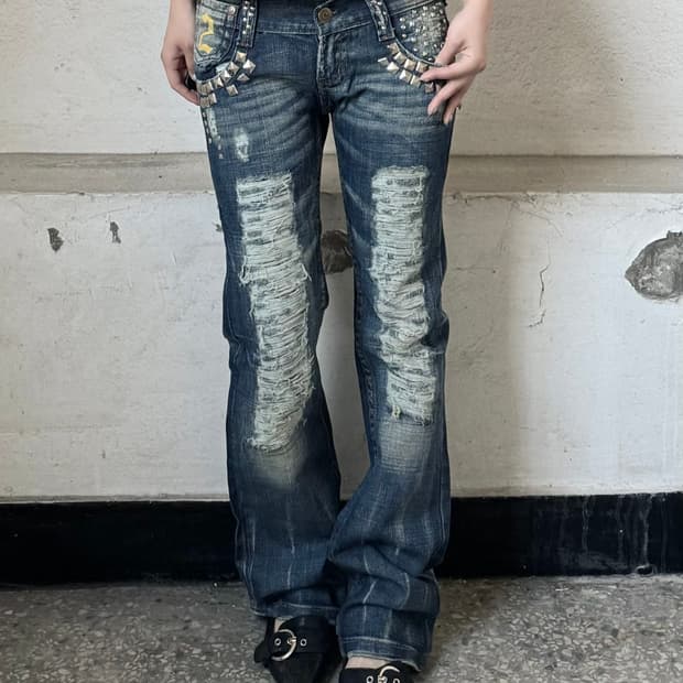 Stud distressed pants