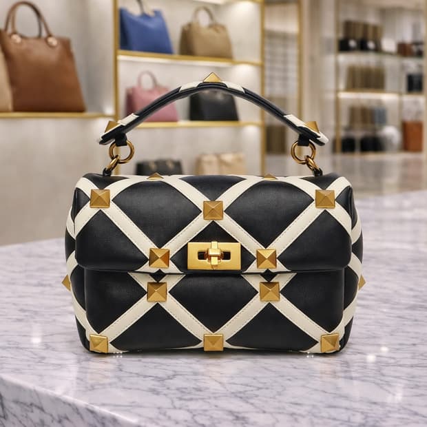 [S급] 발렌티노 로만 스터드 금장 장식 라지 숄더백 판매합니다!!!