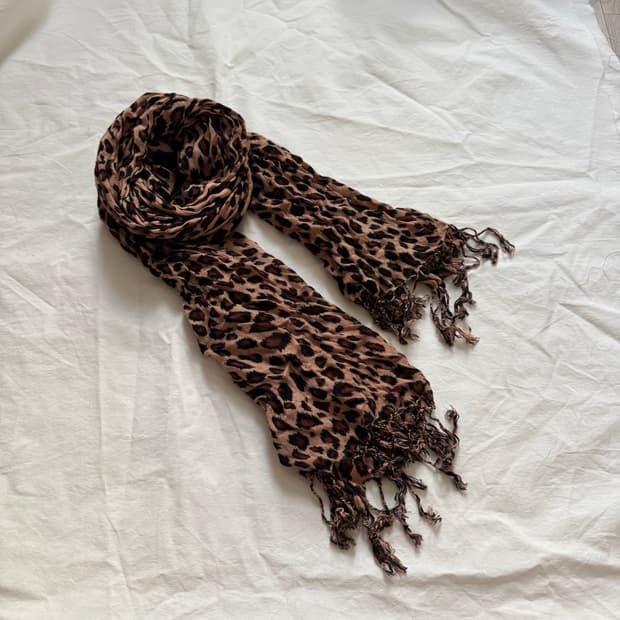 갸루 펑크 태슬 셔링 태슬 레오파드 호피 스카프 머플러