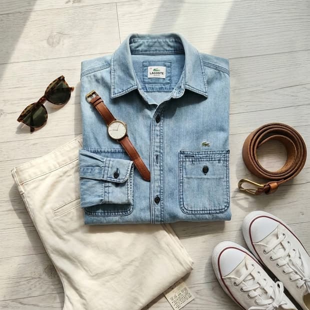 라코스테(LACOSTE) 슬림핏 데님 셔츠