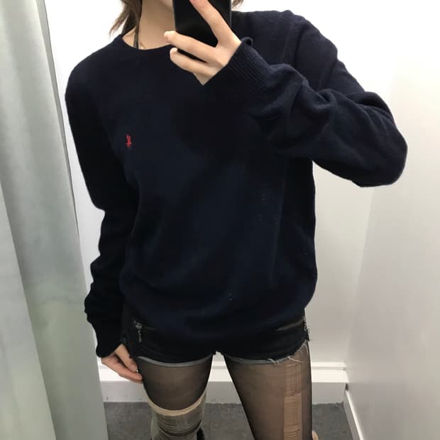 폴로 네이비 램스울 니트