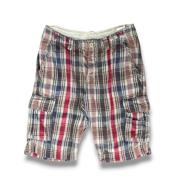 (30) 타미힐피거 린넨 코튼 체크 카고 하프팬츠