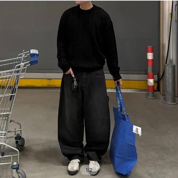 Lab studio 흑청 커브드팬츠