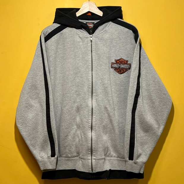 10s [L] 할리데이비슨 후디 레이어드 배색 집업 후드티
