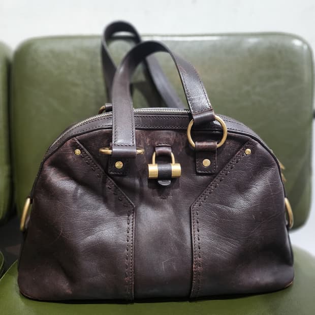 입생로랑 Y라인 뮤즈백 브라운 가죽 정품