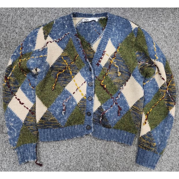 자라 아가일 니트 가디건 L