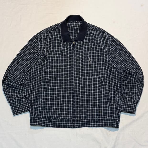 90s YSL 입생로랑 체크패턴 블루종 봄버자켓