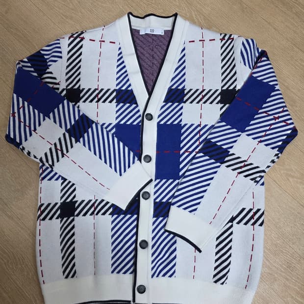 지오송지오 체크 패턴 브이넥 가디건 100